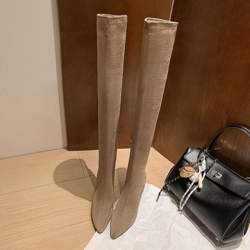 Autumn and Winter Over-the-knee Women's Boots European and American Large-size Shoes Pointed-toed Square-heeled Over-the-knee Boots Black Medium-heele