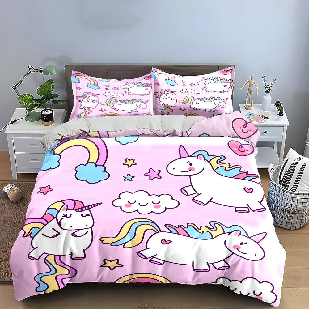 Pink Unicorn Rainbow Bed Set Bedding Duvet Cover Set Duvet Cover Pillowcases (1 * Duvet Cover 2 * Pillowcases, without duvet insert)