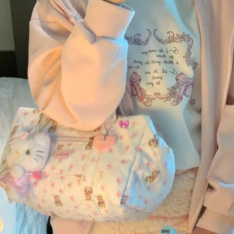 Niche Large-Capacity Short Trip Girl Commuter Student Class Shoulder Tote Bag Floral Fabric