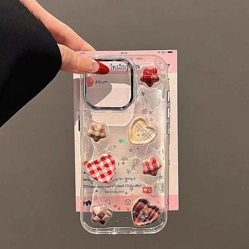 Niche plaid love applies to Samsung A16 mobile phone case S24 three-dimensional five-pointed star S25Ultra transparent Epoxy