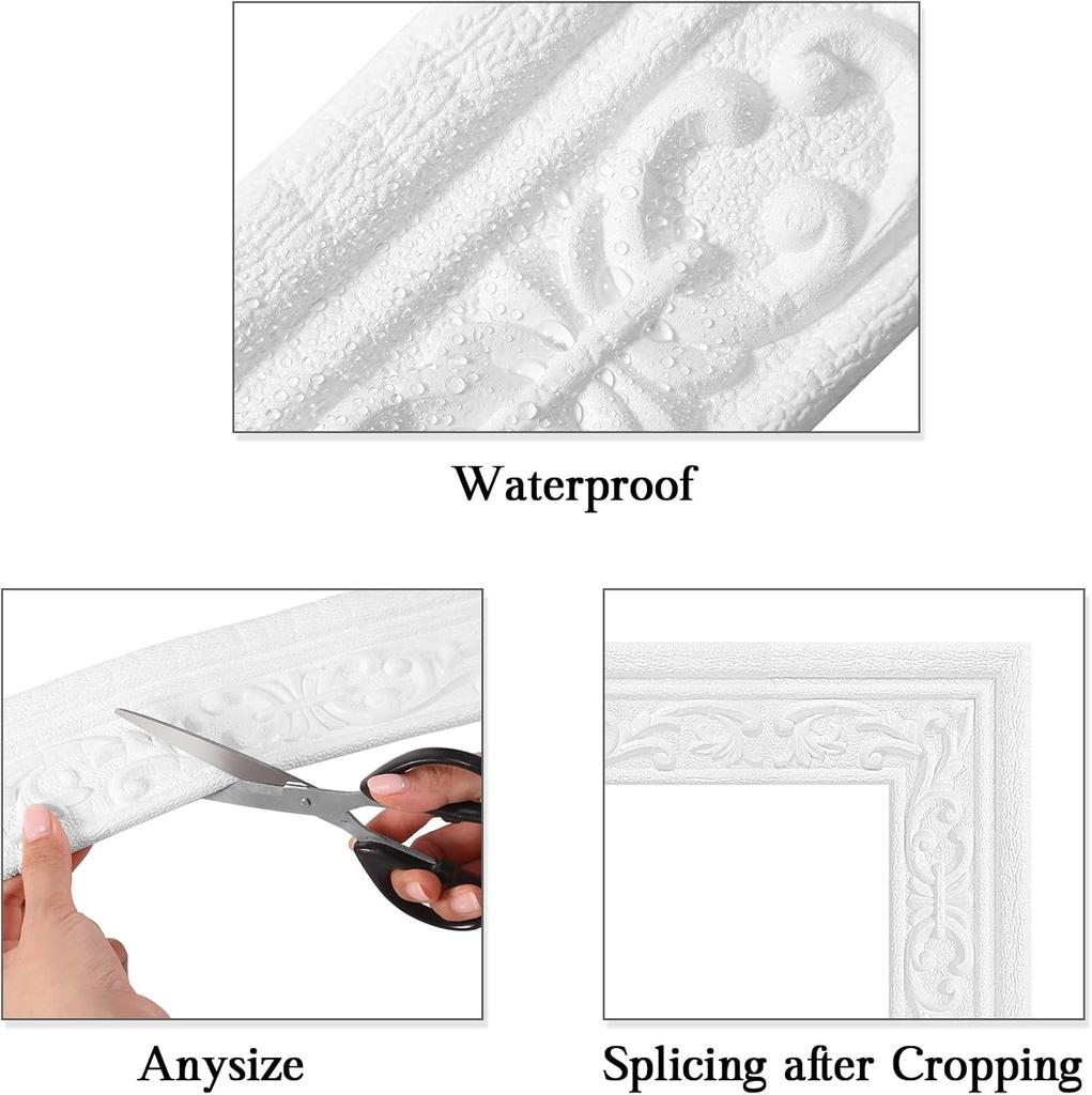 1pc 8cmx2.3m Self-Adhesive 3D Wall Trim Strip Home Decor Wall Molding Line DIY Baseboard Ceiling Trim Sticker Widening Decor