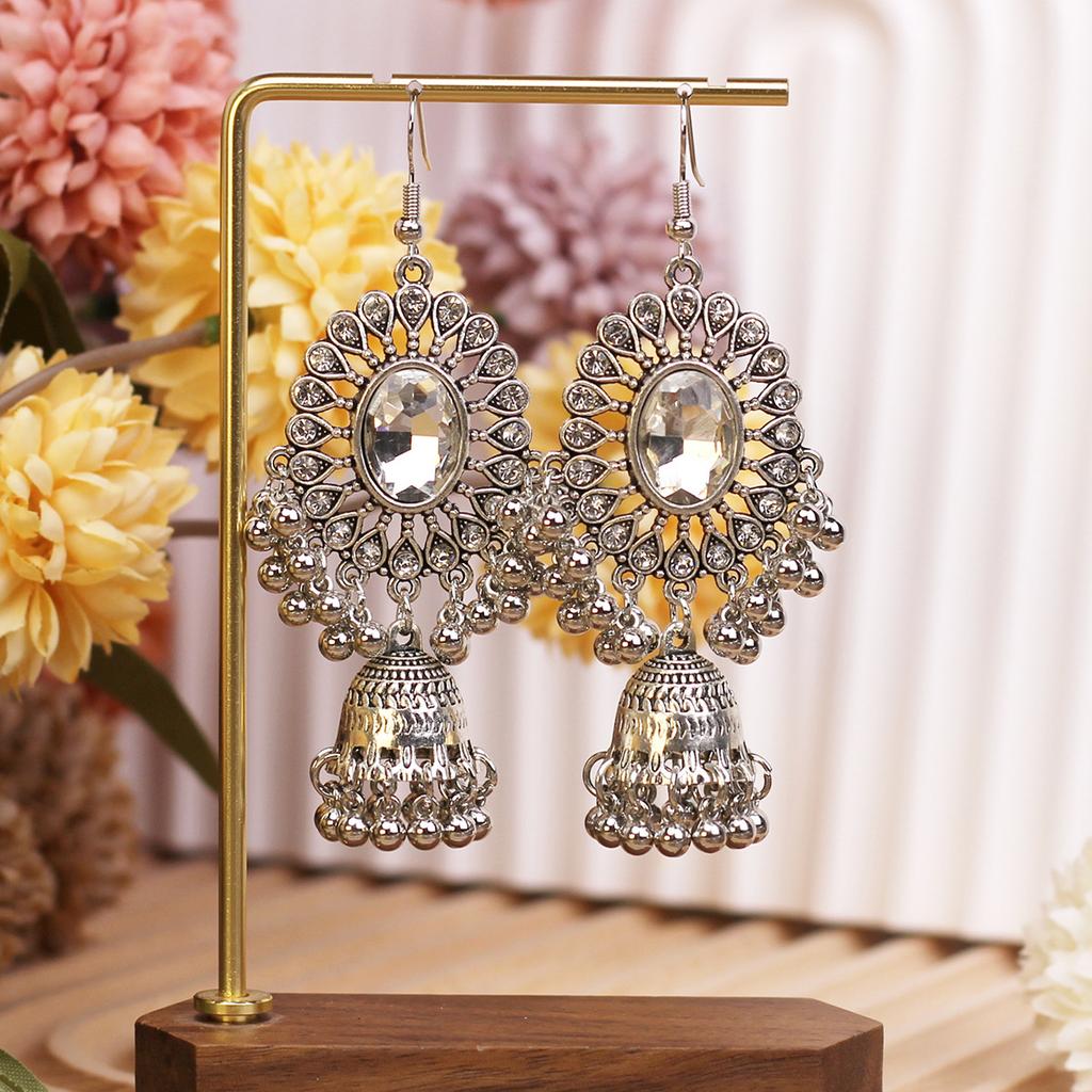 Retro Diamond-Encrusted Bells, Water Drop Ear Hooks, Light Luxury Bohemian Style Fashion Temperament Earrings