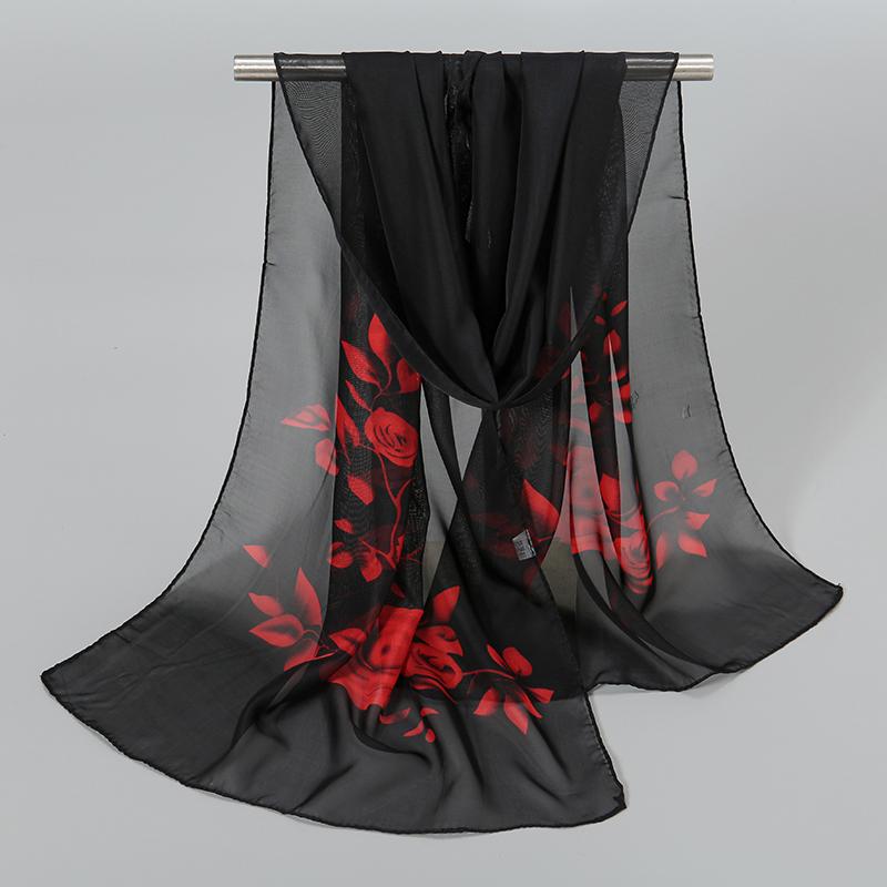 Spring Printed Chiffon Scarf Floral Printed Beach Shawl Lightweight Neck Scarf Summer Neck Sun Protection Scarf Shawl 150*50cm