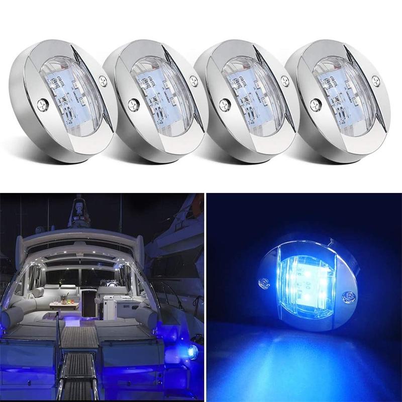 4pcs 6LED 12V Round Yacht Marine Boat LED Stern Light Cabin Deck Courtesy Light Marine Interior Cabin Lights Waterproof 4X Blue