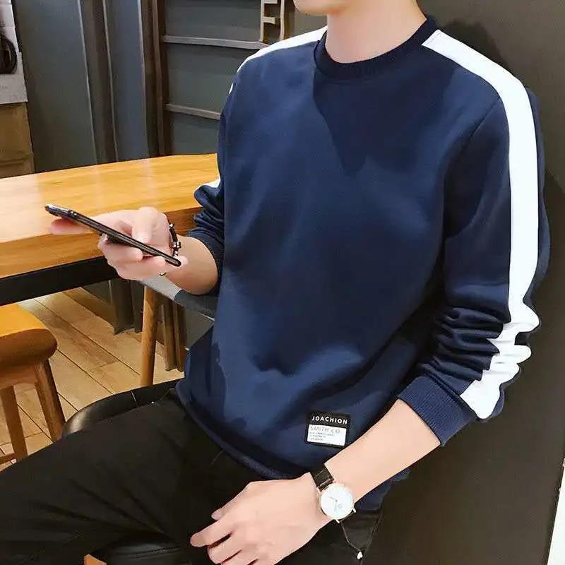 Suéter para hombre, primavera y otoño, top para hombre, versión coreana, camiseta informal de cuello redondo y manga larga, jersey para estudiante, camisa de fondo, ropa para hombre