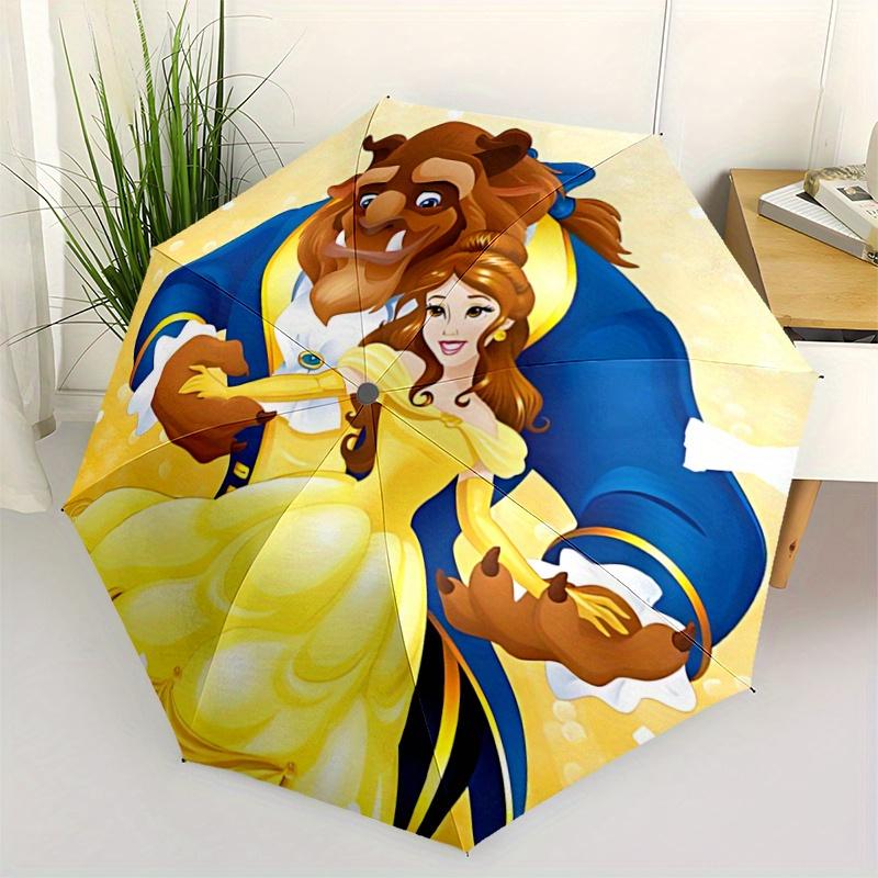 1pc Beauty & Beast Auto Open Close Umbrella - Portable 3-Fold Design, 8-Rib Iron Frame Outdoor Umbrella, Perfect Gift for Fans, Travelers, D