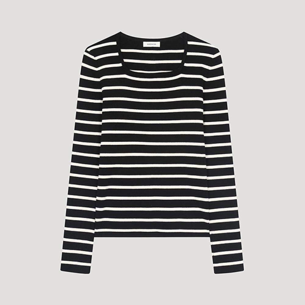 

[She S miSS] Ribbed Square Neck Knit SSkpoo12570 Bk blacks/55