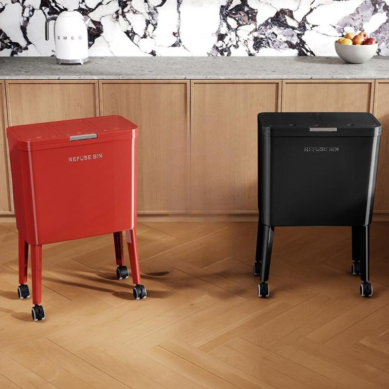 Kitchen High Footed Trash Can With Lid Modern Large Capacity Trash Bin Minimalist Built-in Wastebasket Home Cleaning Supplies
