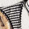 European and American Split Swimsuit Women's Black and White Striped Strap Bikini Sexy Vacation Hot Spring Swimsuit Women