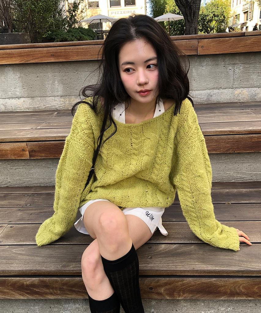 WITHOUT SUMMER Cinnamon Cable Knit_Olive