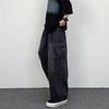 Men Baggy Cargo Jeans Multiple Pockets Solid Color Zipper Fly Loose Straight Wide Leg Pants Autumn Denim Trousers Streetwear