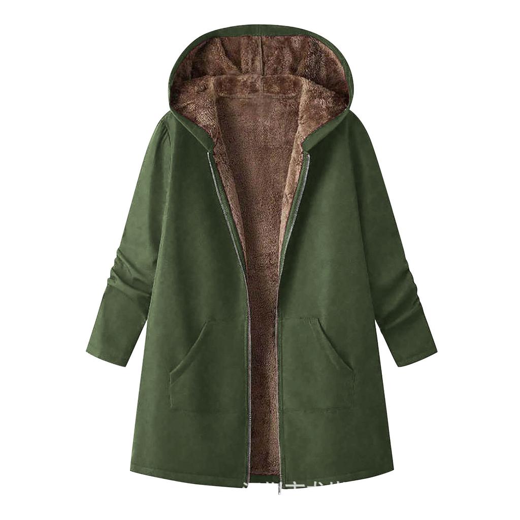 Women's Fleece Hooded Sweatshirt Print Trench Coat Thick Warm Top