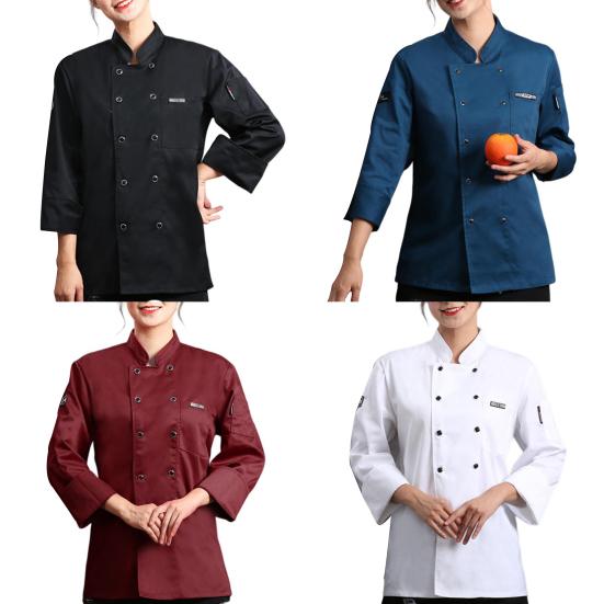 Top da chef Tasca tinta unita Manica lunga Bottoni da catering leggeri a doppio petto Taglie forti Camicia da cuoco unisex Abbigliamento da chef