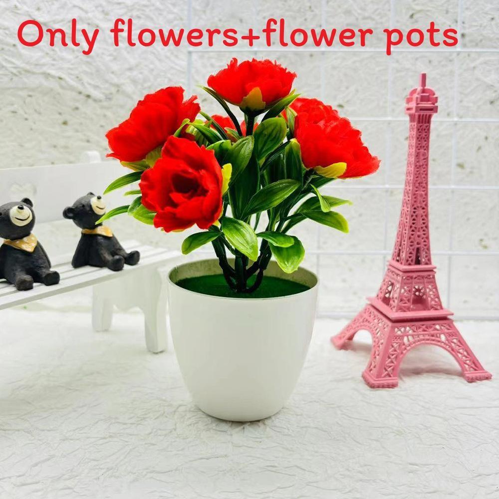 Peony Rose Artificial Flower Arrangement With Plastic And Silk For Indoor Decoration