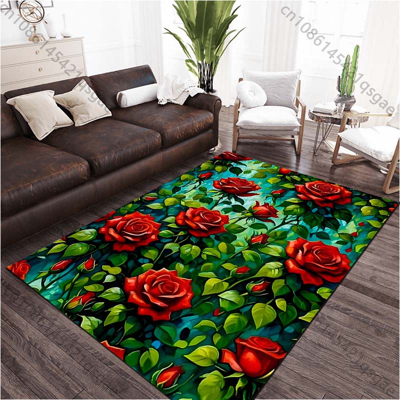 Multi Size Beautiful Roses Print Carpet for Living Room Bedroom Bedside Bathroom Floor Mat Area Rug Sofa Mat Home Decor