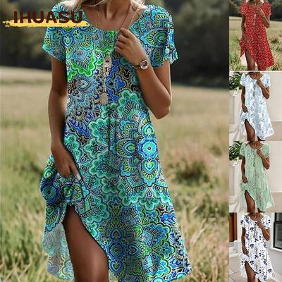 Abiti Casual Estivi Primaverili a Manica Corta con Scollo a O