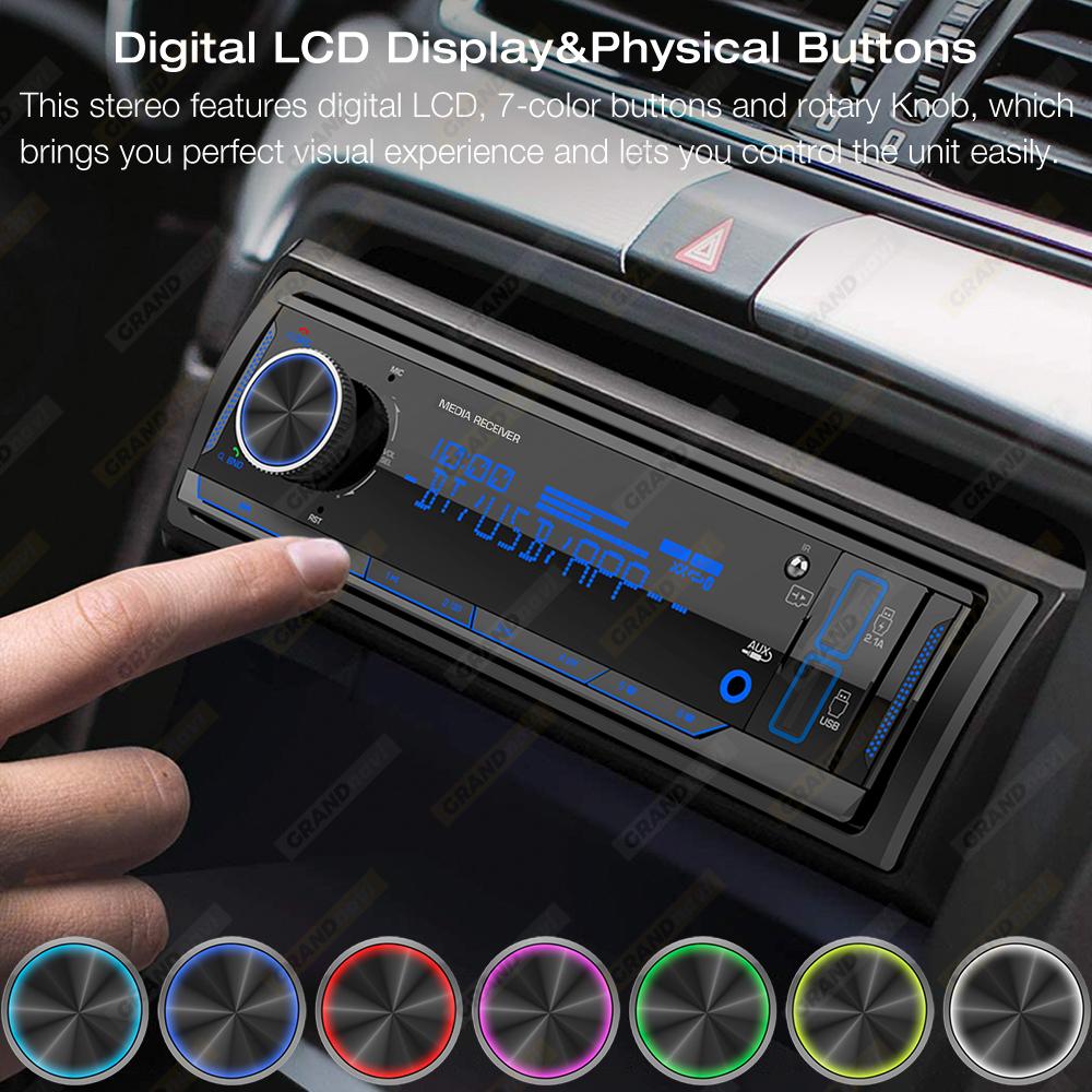 Grandnavi 1 Din Car Radio Audio Stereo FM Aux Input Receiver SD TF USB 12V In-dash MP3 Bluetooth Multimedia Auto Radio Player