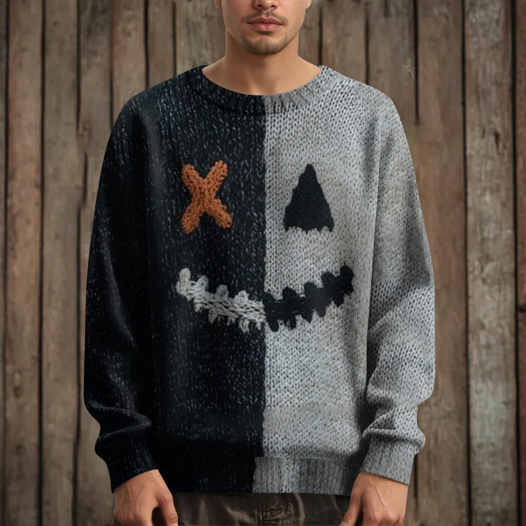 Herre Langermet Pullover Genser Casual Halloween Trykk Strikket Oversized Genser