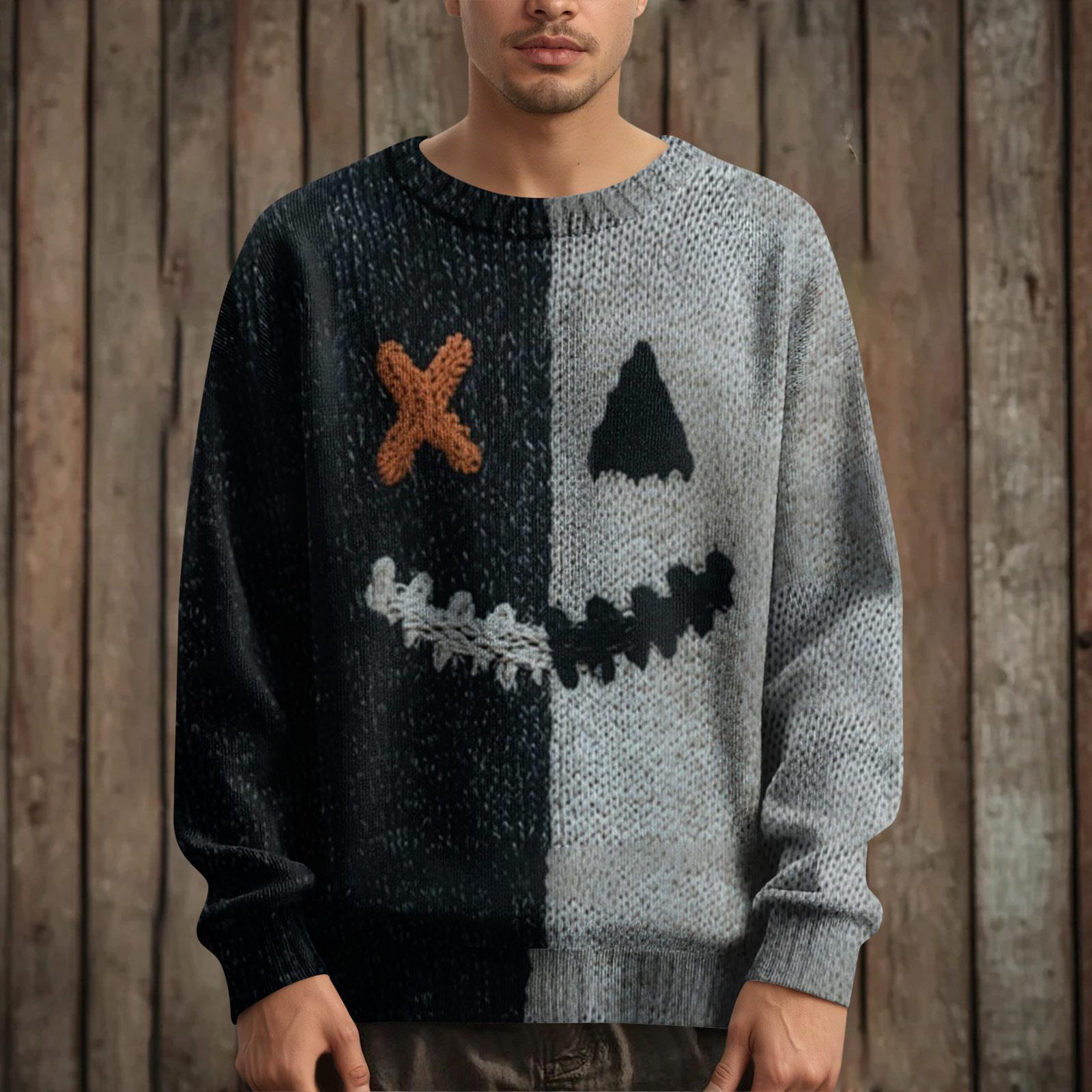 

Мужской пуловер с длинным рукавом, повседневный вязаный свитер оверсайз с принтом на Хэллоуин XL белый