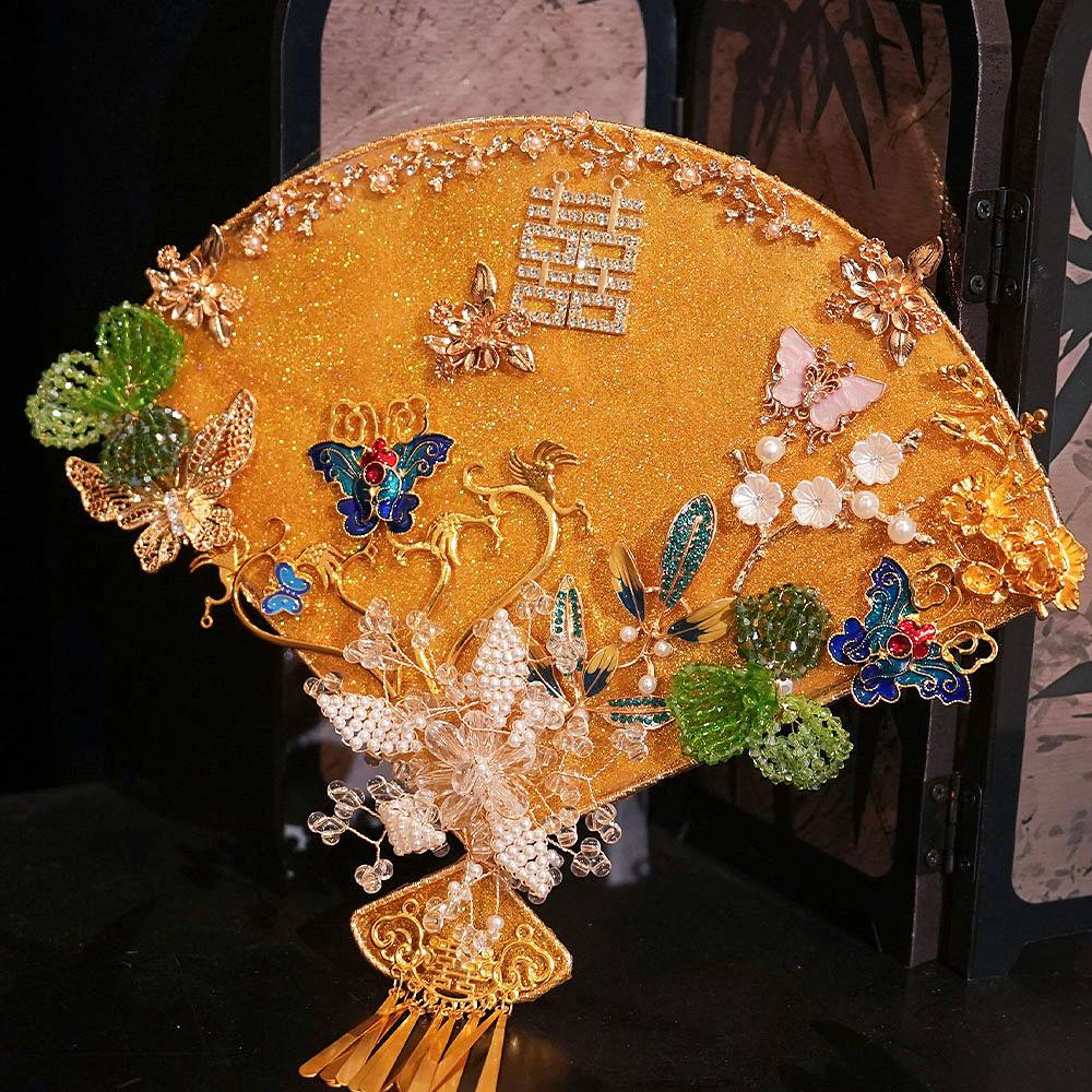 Original Handmade Red Xiuhe Wedding Fan for Bride - Ancient Style Bridal Accessory.