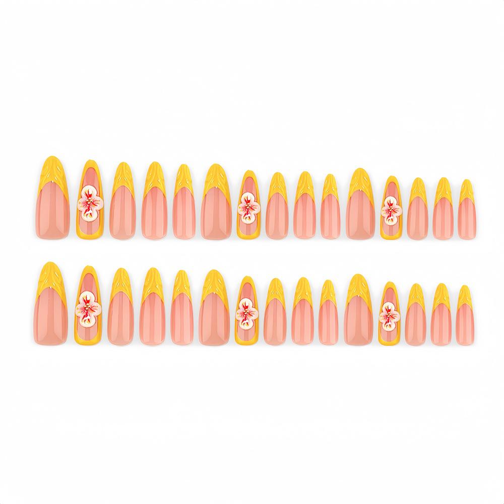 3D Yellow Wave French Carved Nail Art - 30 High-End Wearable Tips