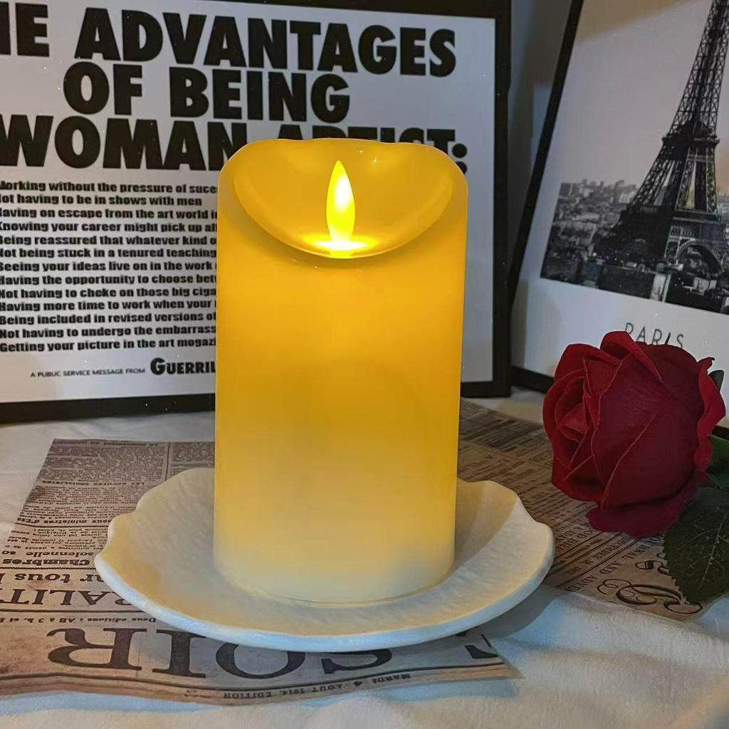 LED Flickering Simulated Candle Lights - Slanted Plastic Cylindrical Design for Weddings and Bars