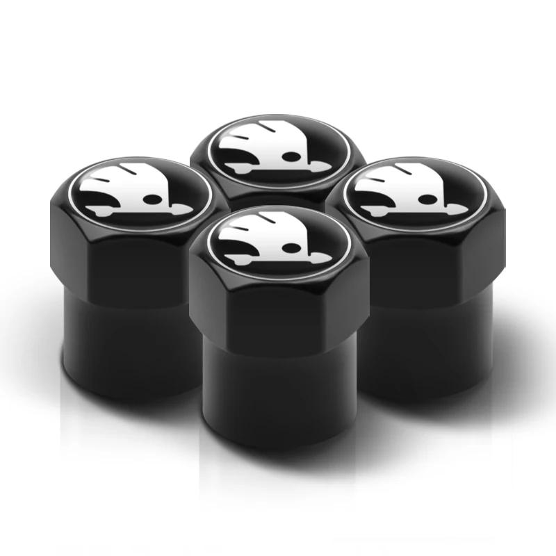 HCVY4 4PC Metal Car Badges Wheel Tire Valve Caps Covers Auto Accessories For Skoda S Kodiaq Octavia 2 3 Yeti Karoq Rapid Fabia VII VRS