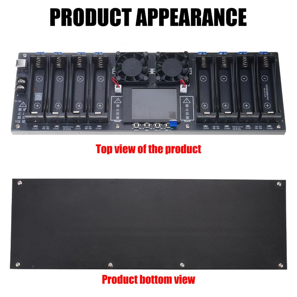 8-kanals litiumbatteritester egnet for 18650 med automatisk lading, utlading og kapasitet, måling av intern motstand