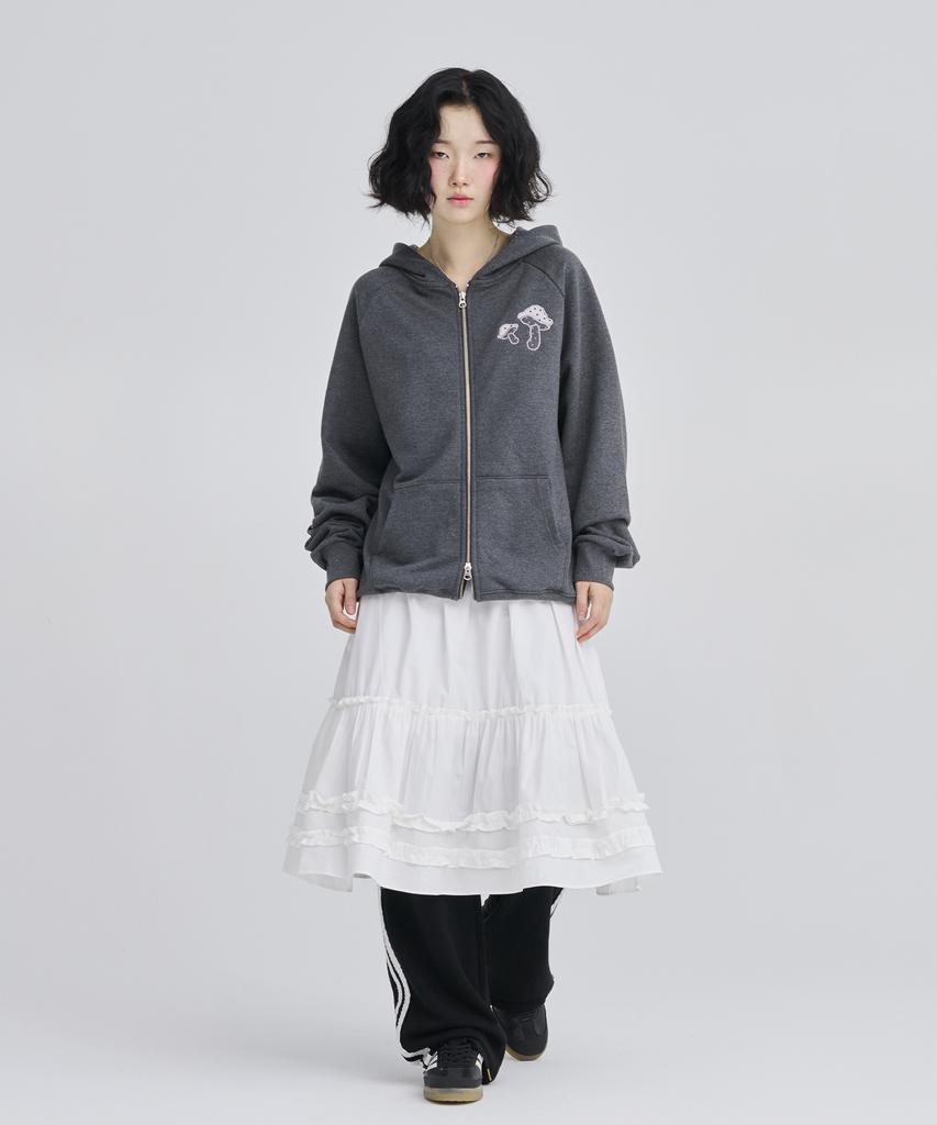 Awesome Studio Frill Shirred Tiered Midi Skirt White