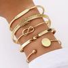 5pcs/Set Vintage Exaggerated Wide Cuff Bracelet Set For Women Fashion Gold Color Smooth Asymmetrical Bangles Daily Wear Jewelry