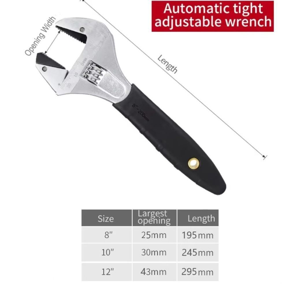 8/10/12Inch Self Tightening Ratcheting Wrench Adjustable Wrench Tool Portable Bathroom Wrench