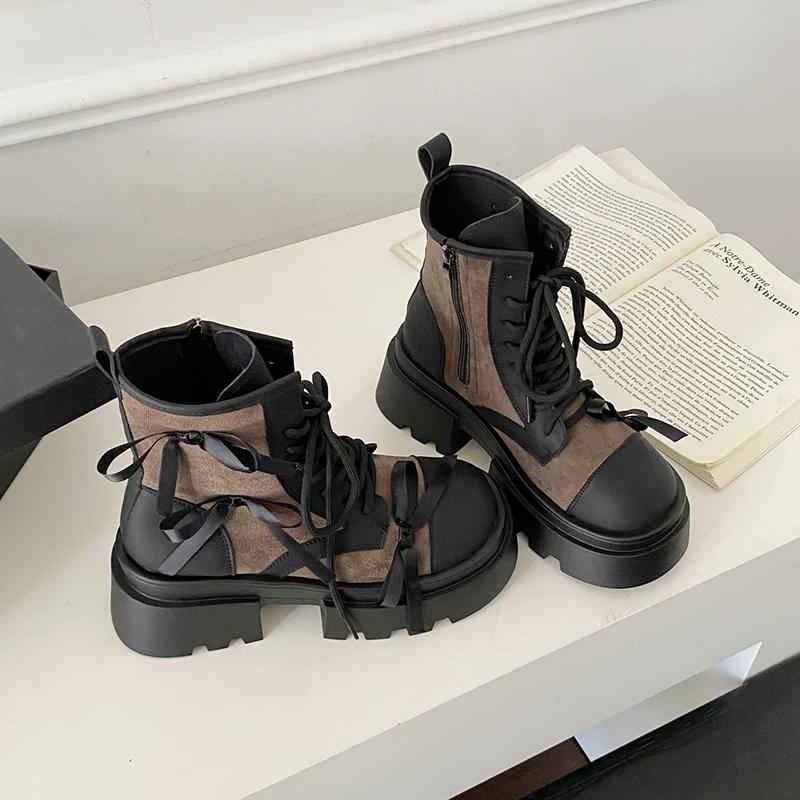 

Fashion Chunky Platform Heels Women Ankle Boots Casaul Dress Height Increase Short Booties British Style Shoes Zapatos Mujer 35 коричневый