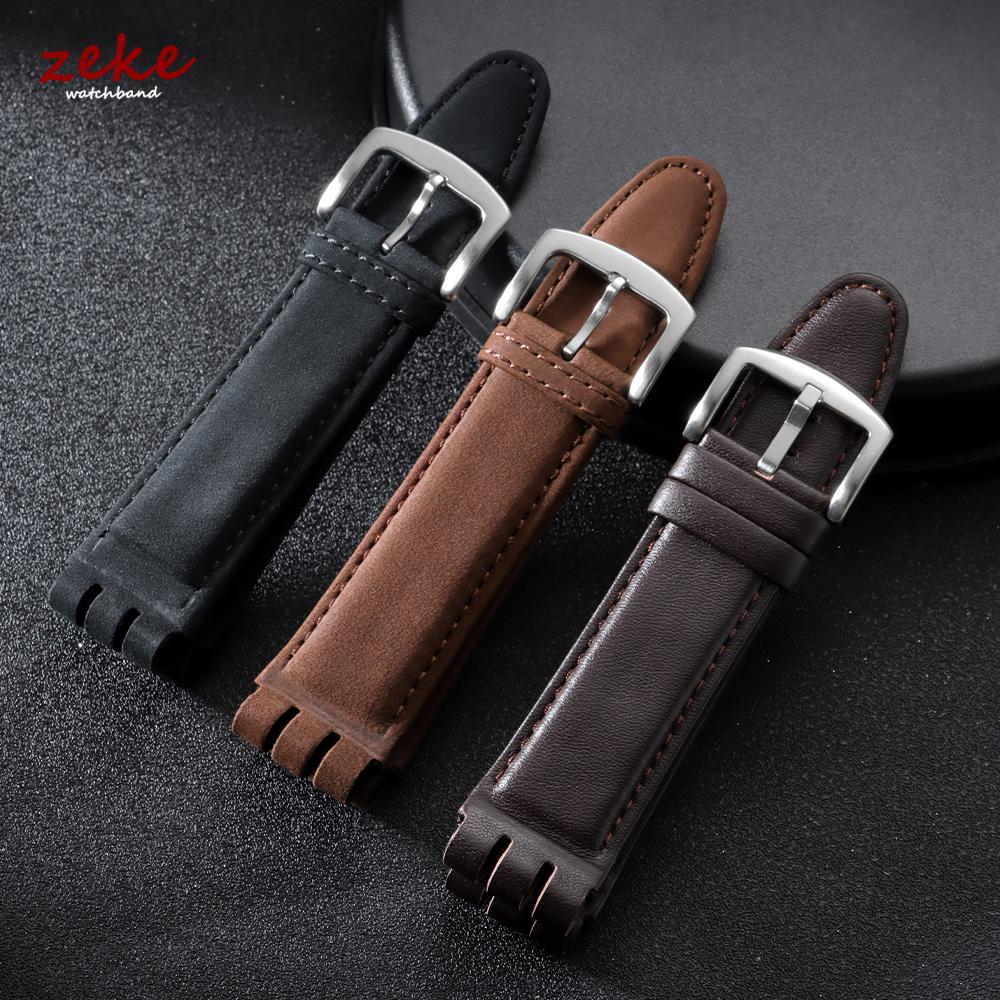 Matte Genuine Cowhide Watch Band for Swatch YOS440 449 401 447 Bamboo Embossed Leather Watch Strap for Men Business Wristband