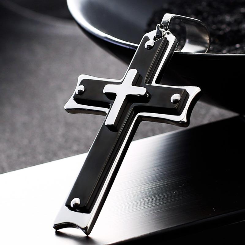 Fajny Męski Czarny Srebrzysty Wisiorek Krzyż Długi Bizantyjski Łańcuszek Naszyjnik Chrześcijański Naszyjnik Krucyfiks Biżuteria Religijna