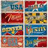 USA License Plate Landmark Metal Wall Sculpture|US City/State Design,Tin Plaque,Halloween&Christmas Gift,Garage/Bar/Cafe Decor