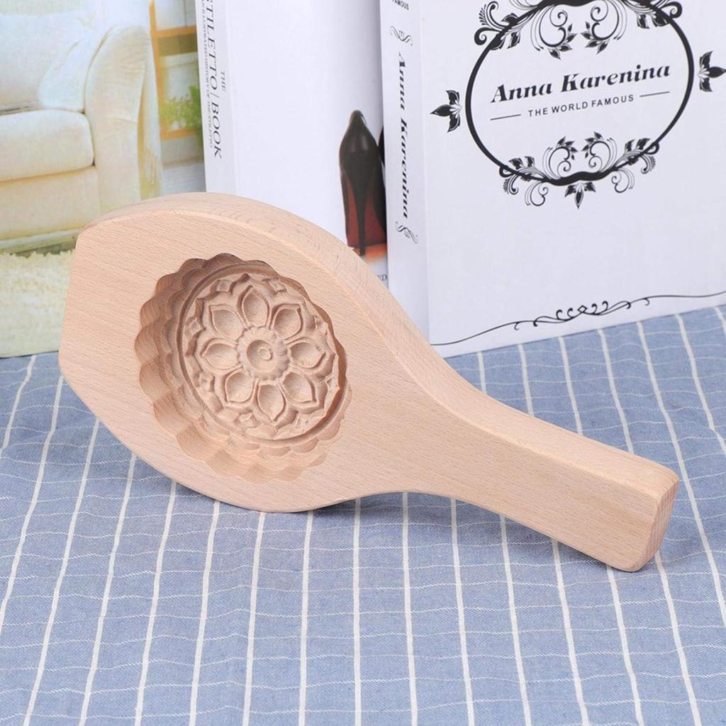 MAVIS LAVEN Beautiful Flower Pattern DIY Moon Cake, Wooden Handmade Cake for Muffin Cookie cracker Chocolate Pumpkin Pie (#06)