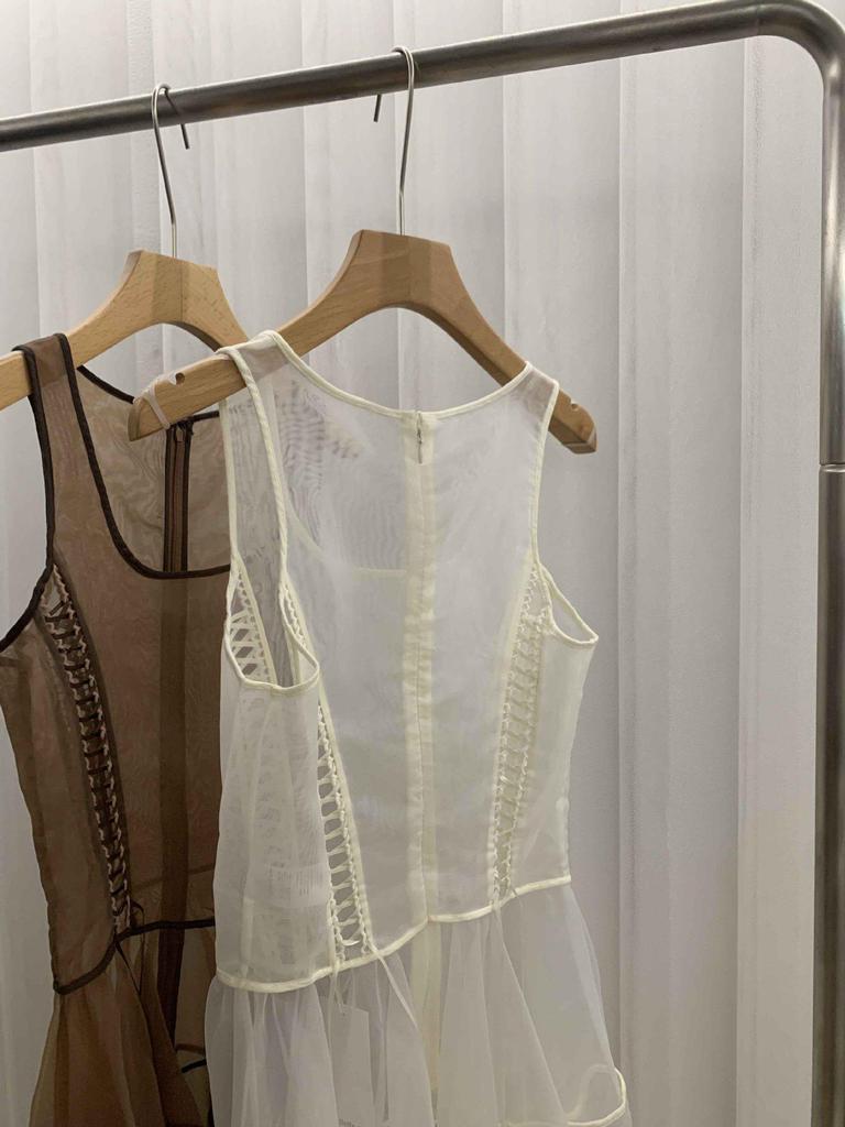 Zarif Nokta Dantel Organze Uzun Etek - İlkbahar ve Sonbahar İçin Kore Stili