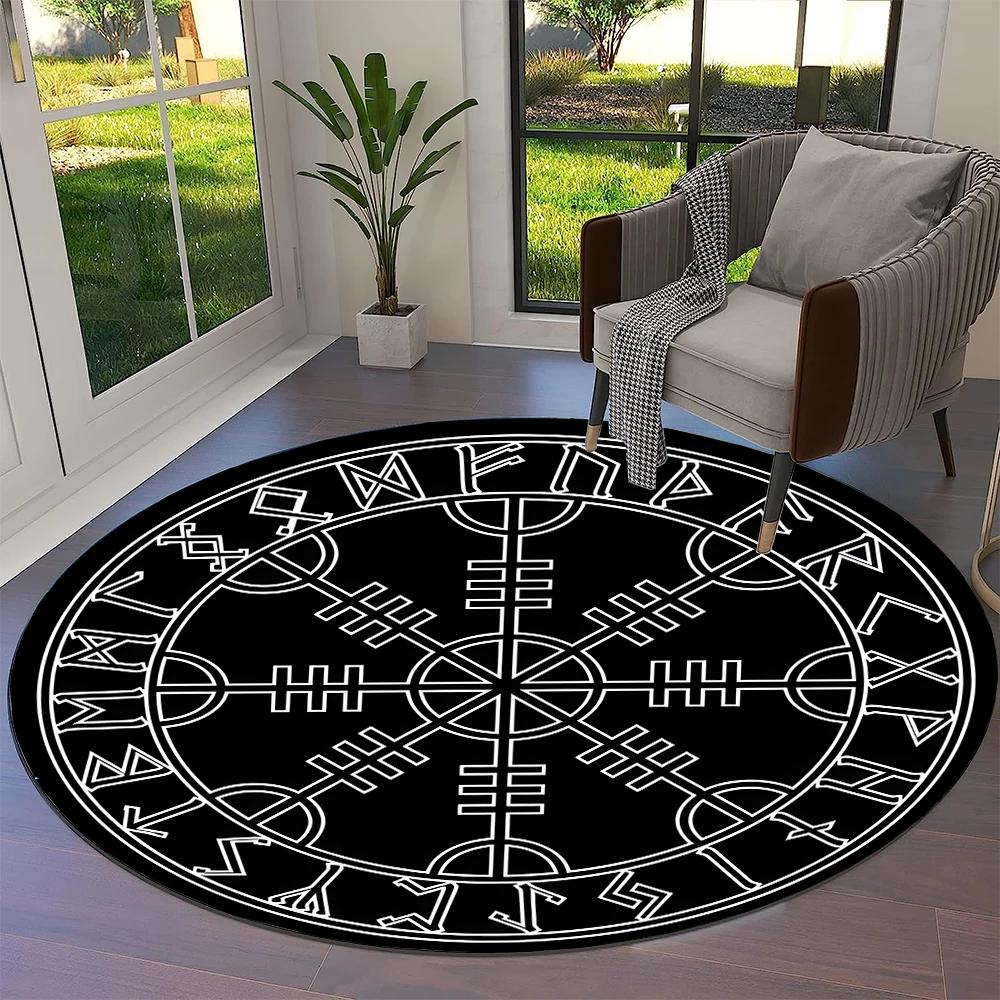 Tree of Life Viking Yggdrasil Valknut Round Carpet Rug for Living Room Bedroom Sofa Decor,Kid Paly Area Rug Non-slip Floor Mat