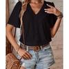 Dressy Summer Eyelet Tops for Women Short Sleeve Lace V Neck Tunic Blouse Loose Button Up Casual Tee Shirts