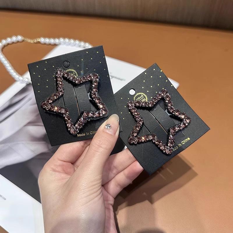 2pcs Rhinestone Five Pointed Star Hair Clips Female Forehead Bangs Edge Clip Hair Side Clips Broken Hairpin Styling BB Clip New
