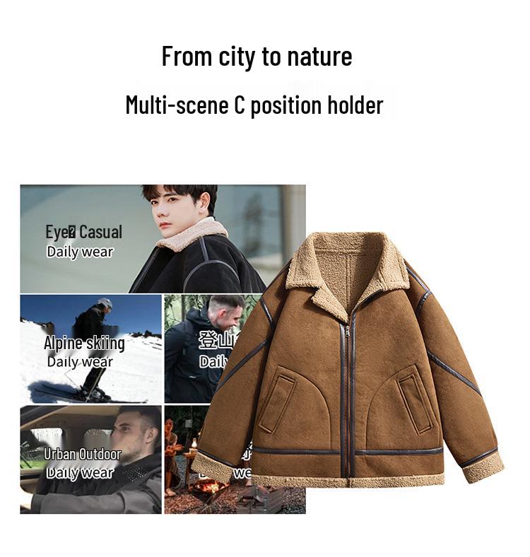 Men's Suede Plush Lined Autumn Stand-Up Collar Jacket