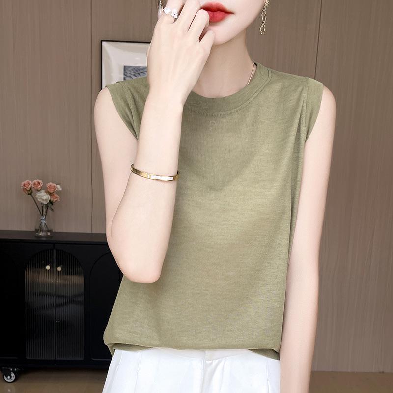 Minimalist Women's High Neck Fine Knit Thin Vest Pullover Camisole for Spring/Summer