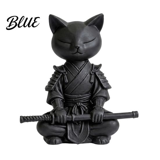 Cat Themed Home with Zen Printed Figurine Knight Decor 3D Meditating Desk Warrior Pose Ornament Minimalist Frosted Animal Sculpture
