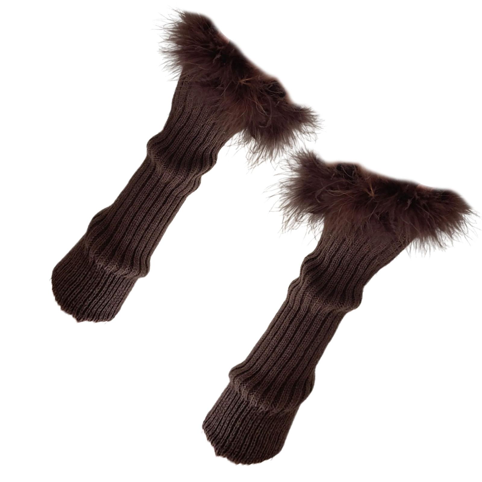 

Punk Fingerless Gloves Feather Wrist Gloves Wrist Warmer Gloves for Halloween Masquerades Proms Gloves коричневий