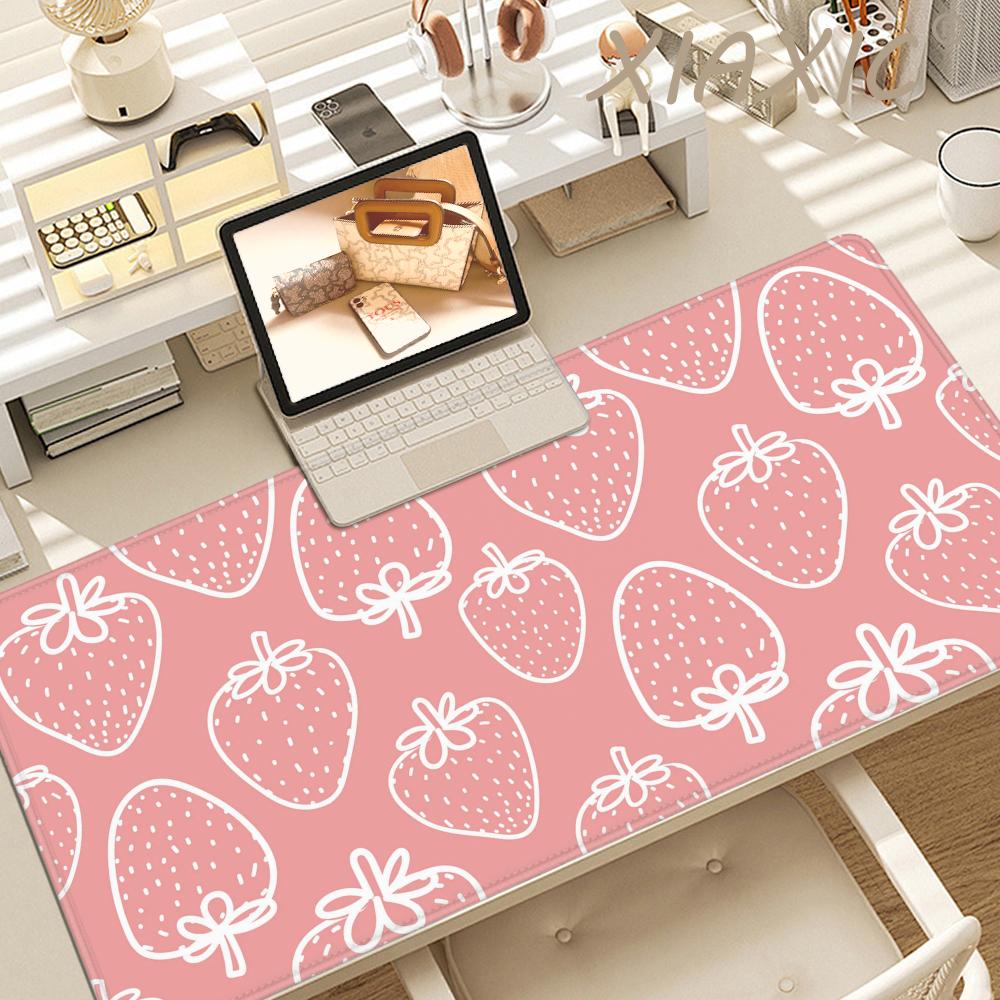 Strawberry Desk Mat Kawaii Mousepad Pink Cute milk sakura cherry blossom pattern Pastel aesthetic deskmat XXL gaming mouse pads