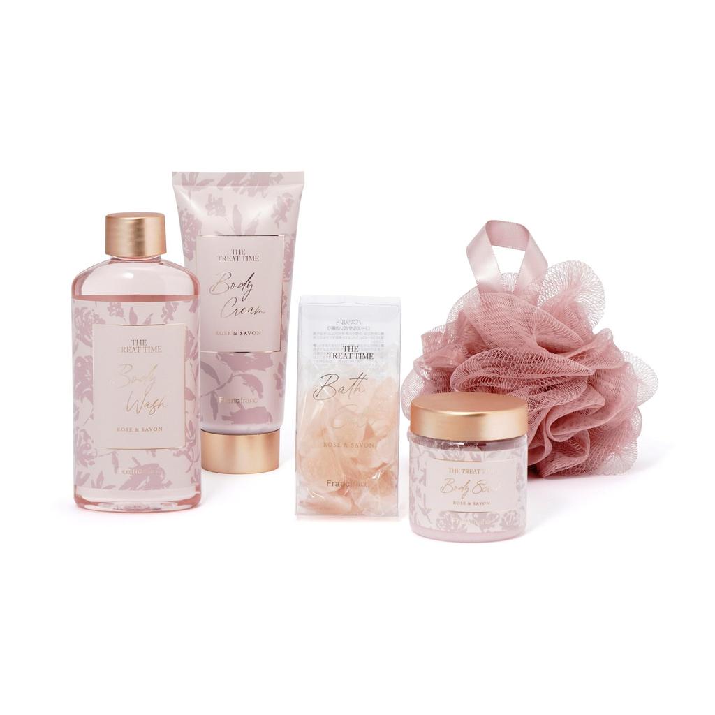 Francfranc The Treat Time Body Care Gift Medium Soap Set of Body Care and Bath Perfect As a Gift Set, (Rose & Scent), 5-Piece Products,