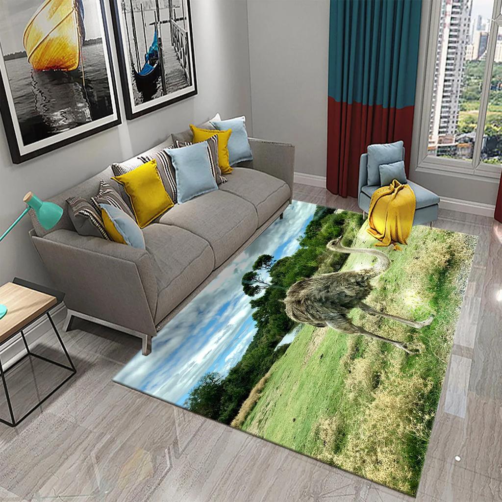 Cute Ostrich Carpet Funny Animal Rugs for Living Room Kids Bedroom Room Decor Floor Rugs Bathroom Entrance Non-Slip Area Rugs