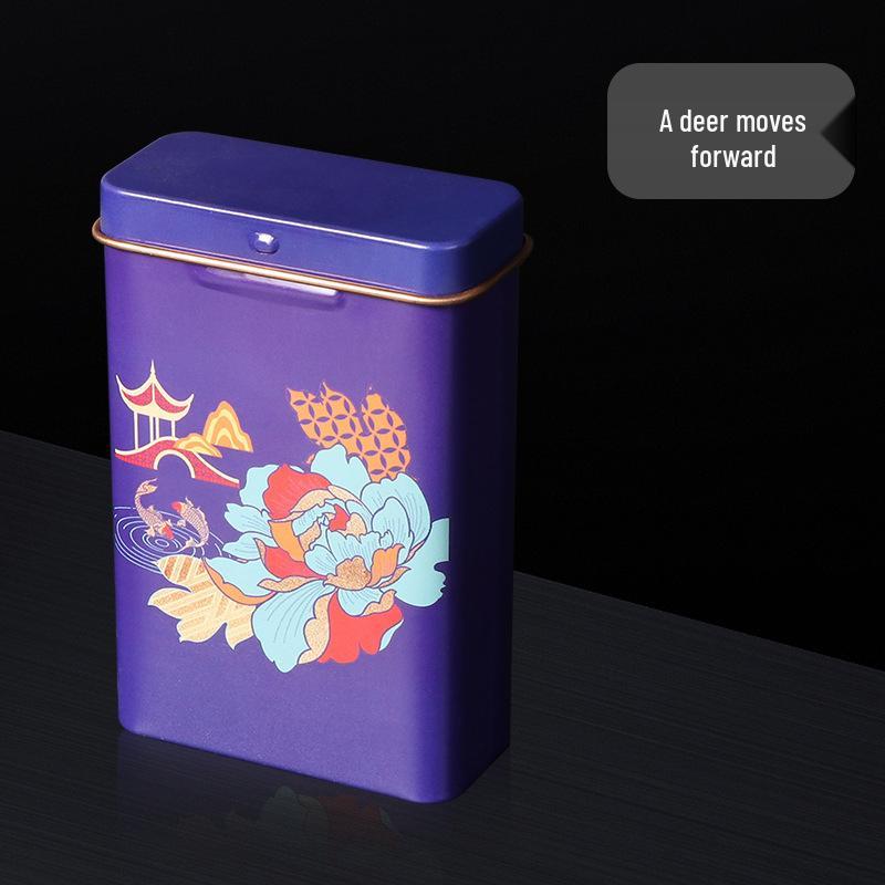 Men's 20-Capacity Tinplate Cigarette Case, Personalized Metal Hand-Rolled Holder, Multi-Pattern, Waterproof & Moisture-Proof.