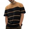 Men's Summer Color - Blocked Knitted Short - Sleeve T - Shirt, Fashionable Striped, Trendy, Casual Round - Neck, Slim - Fit, Versatile Top For Men