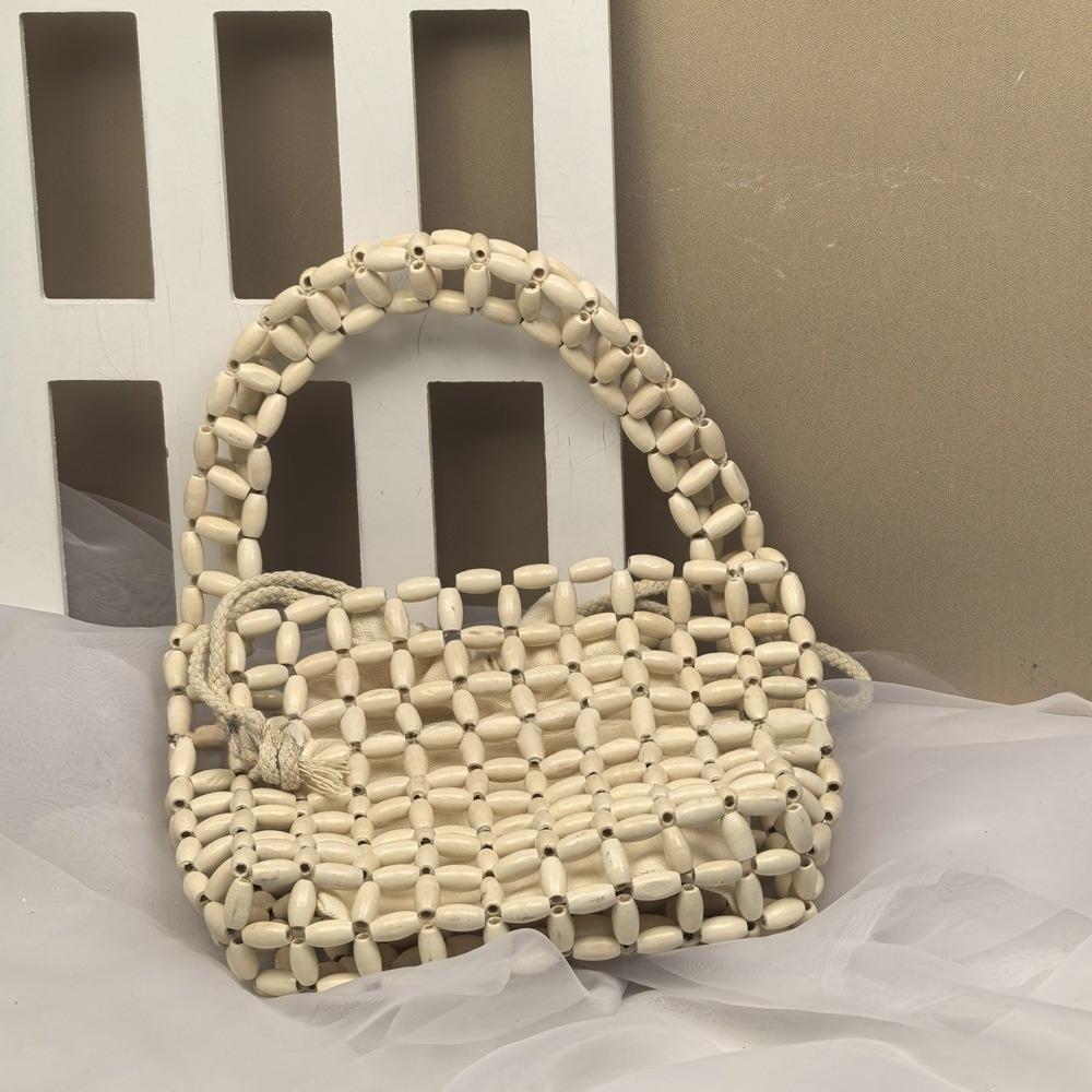 Handmade Beaded Woven Bag Pure Color Openwork Bag Fashion Hollow Out Bag Girls